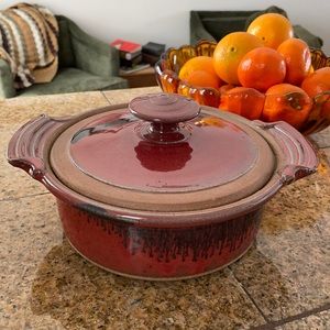 Vintage Hand Thrown Baking Dish with Lid Pottery